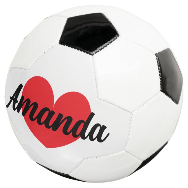 Red heart soccer ball with custom name (Dreiviertel)