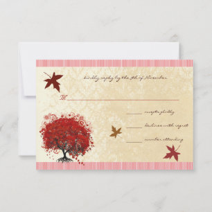 Red Heart Tree Fall Leaves Wedding Einladung