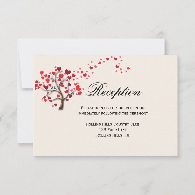 Red Heart Tree on Ivory Wedding Reception Card Einladung (Vorderseite)