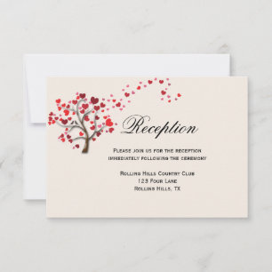 Red Heart Tree on Ivory Wedding Reception Card Einladung