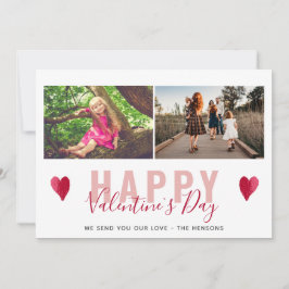 Red Heart Valentine Day Script Family Foto Feiertagskarte