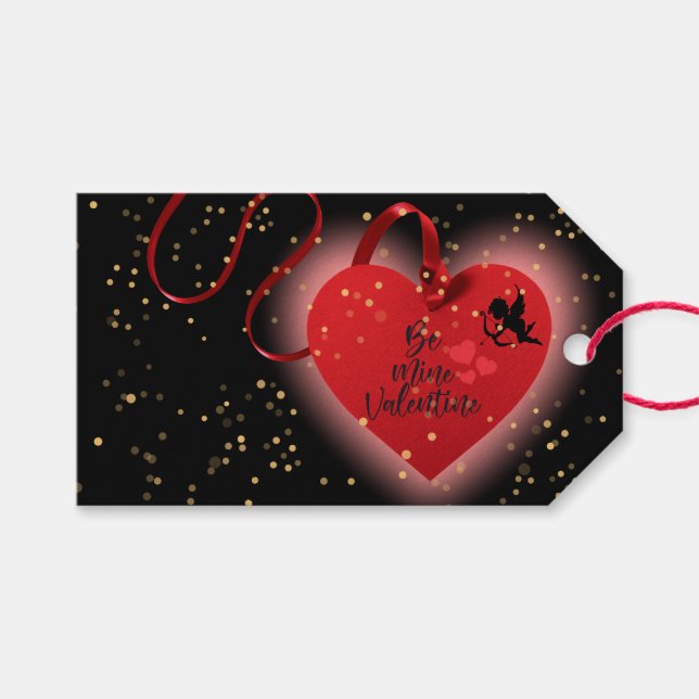 Red Heart Valentine Gift Tag Geschenkanhänger (Vorderseite (Horizontal))