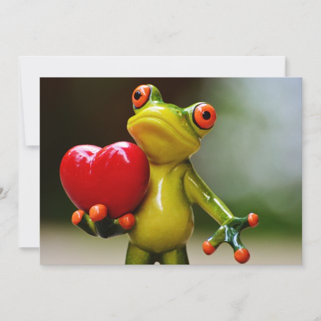 Red Heart Valentine Green Frog Feiertagskarte (Vorderseite)