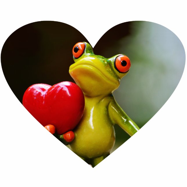 Red Heart Valentine Green Frog Freistehende Fotoskulptur (Vorne)