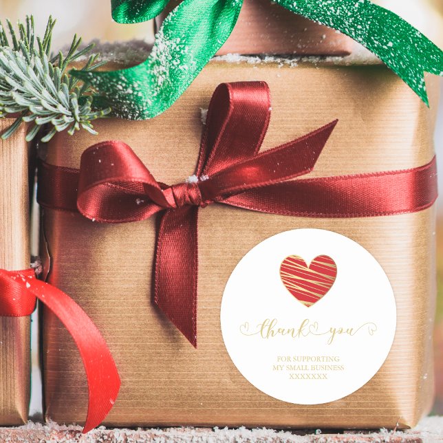 Red Heart Vielen Dank, dass Sie kleine Unternehmen Runder Aufkleber (Von Creator hochgeladen)