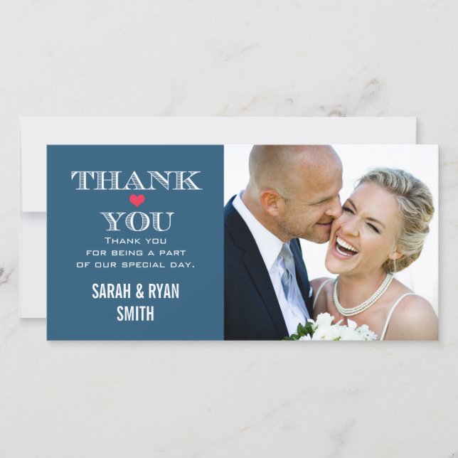 Red Heart Wedding Foto Dankeschön Karten (Vorderseite)