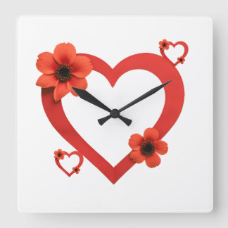 Red Heart Wood Sign, Minimalist Style. Quadratische Wanduhr