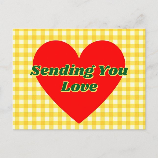 Red Heart Yellow Gingham Romantisches Geschenk Postkarte (Vorderseite)