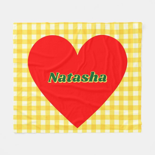 Red Heart Yellow Gingham Valentine's Day Gift Fleecedecke (Vorderseite (Horizontal))