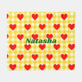 Red Heart Yellow Gingham Valentine's Day Gift Fleecedecke