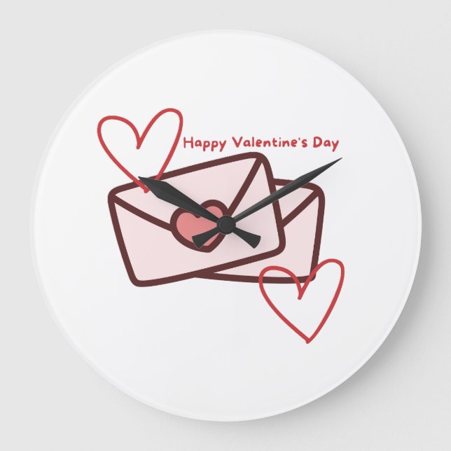 Red Hearth Happy Valentine's Day Große Wanduhr (Vorderseite)