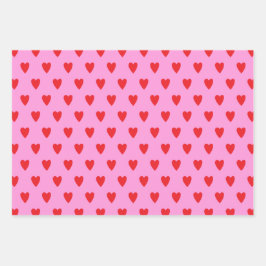 Red Hearts Abstrakt Handgezeichnetes Boho Style Mu Geschenkpapier Set