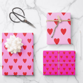 Red Hearts Abstrakt Handgezeichnetes Boho Style Mu Geschenkpapier Set