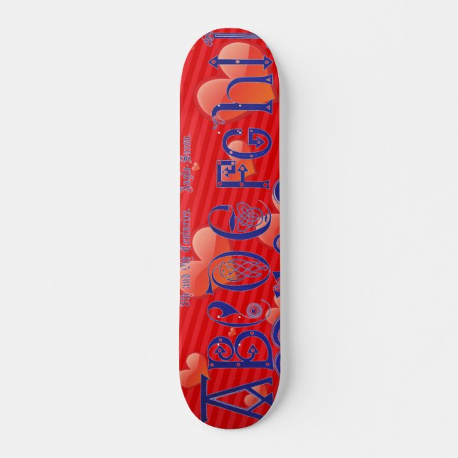 Red Hearts Alphabet Skateboard (Vorne)