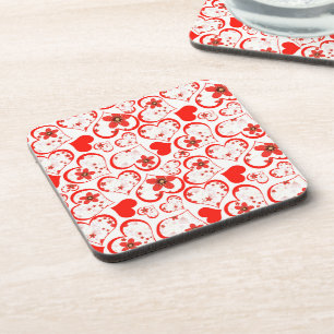 Red hearts and flowers haben wir White Getränkeuntersetzer