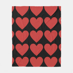 Red Hearts Black Fleece Blanket