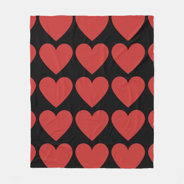 Red Hearts Black Fleece Blanket (Vorderseite)