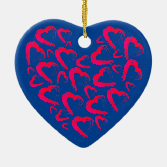 Red Hearts Blue Keramik Ornament (Vorne)