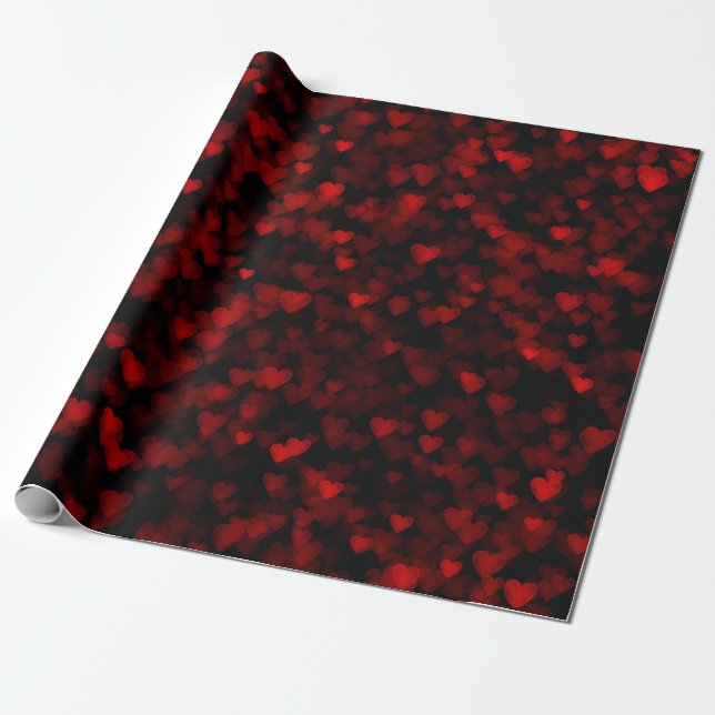 Red Hearts Blurry Vision Dark Black Romantic Liebe Geschenkpapier (Ungerollt)