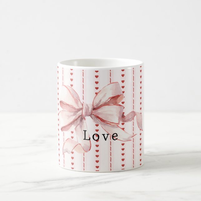 Red Hearts Blush Pink Bow Kaffeetasse (Mittel)