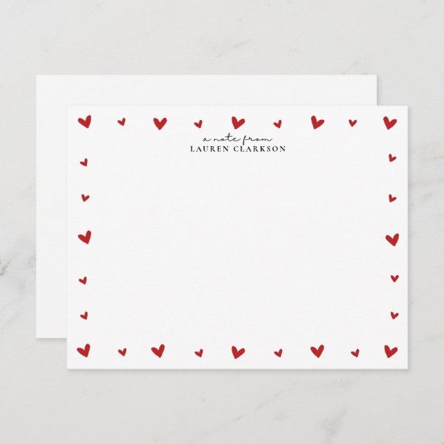 Red Hearts Border Valentines Note Card Einladung (Vorne/Hinten)
