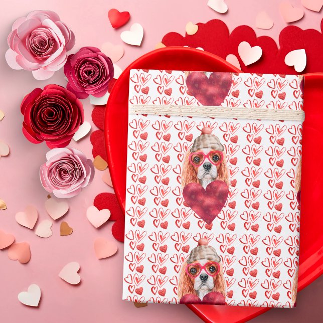 Red Hearts Cavalier Spaniel Dog Lover Valentine Geschenkpapier (Von Creator hochgeladen)