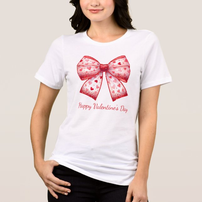 Red Hearts Coquette Valentine's Day Bow Tri-Blend Shirt (Vorderseite)