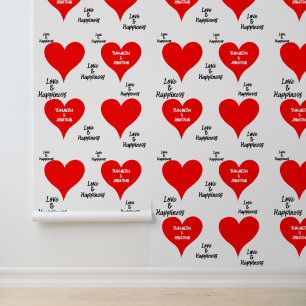 Red Hearts Couple Names Tapete