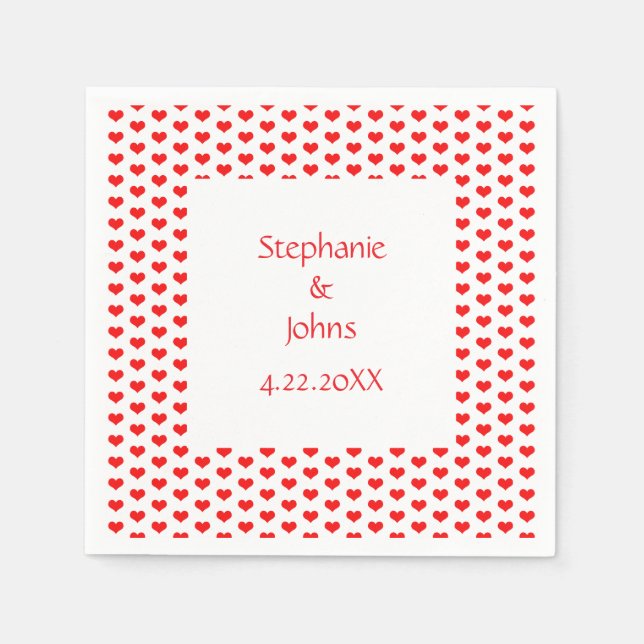 Red Hearts Couple Romantic Individuelle Name Weddi Serviette (Vorderseite)