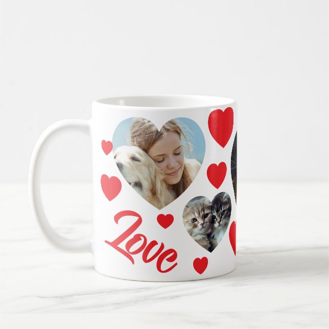 Red Hearts & Customizable Fotos für Begleiter Kaffeetasse (Links)