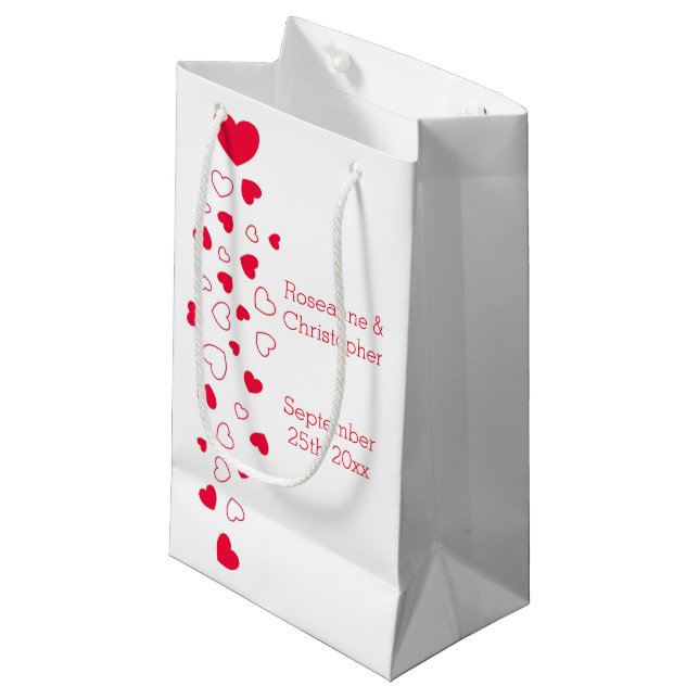 Red Hearts Design Valentinstag Wedding Kleine Geschenktüte (Vorderseite Schrägansicht)