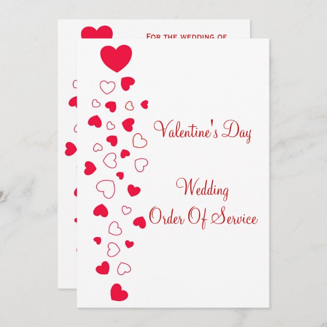 Red Hearts Design Valentinstag Wedding Programm (Vorne/Hinten)