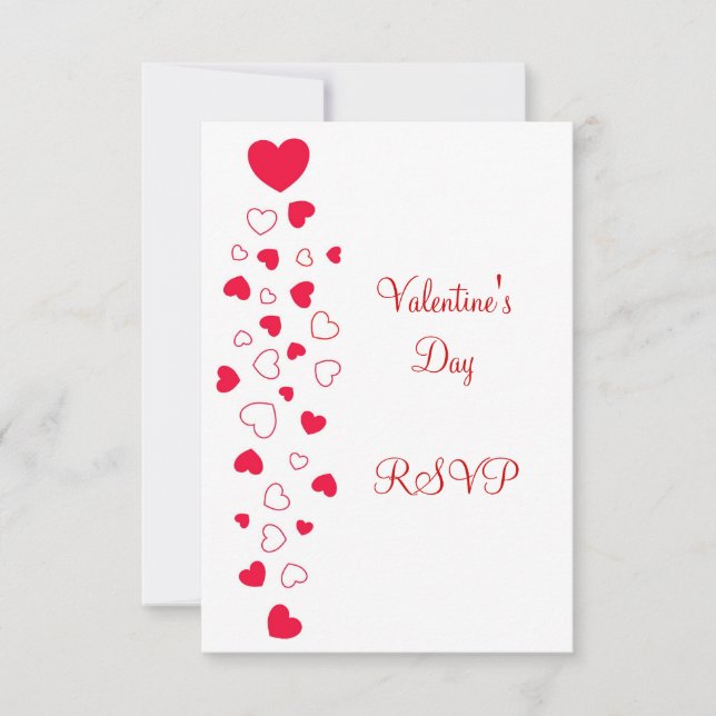 Red Hearts Design Valentinstag Wedding RSVP Einladung (Vorderseite)