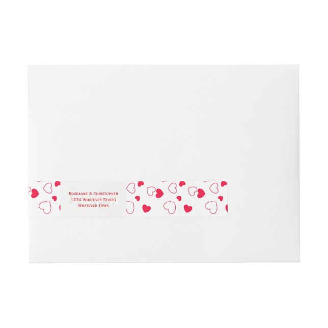 Red Hearts Design Valentinstag Wedding Rundum-Adressaufkleber (Vorderseite)