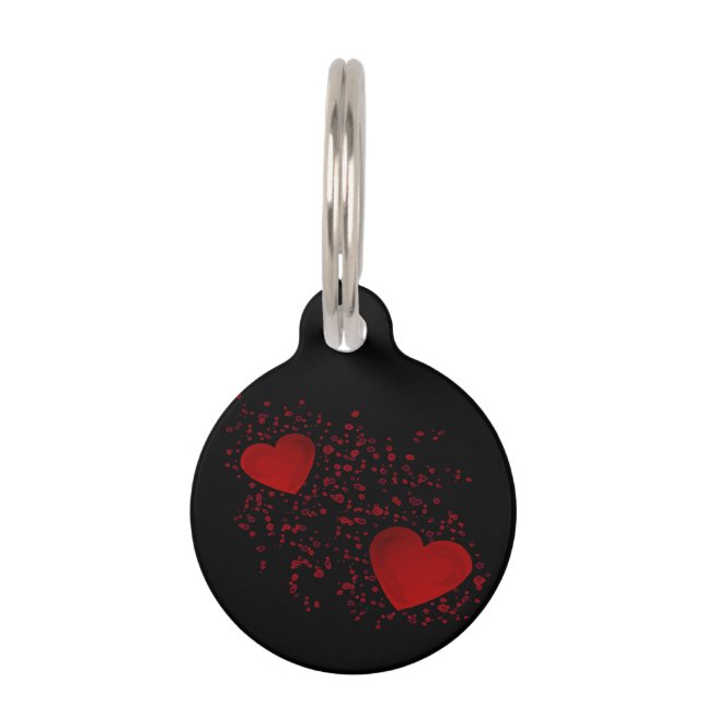 Red Hearts Dots Black Dog Name Telefonnummer Haustiermarke (Vorderseite)