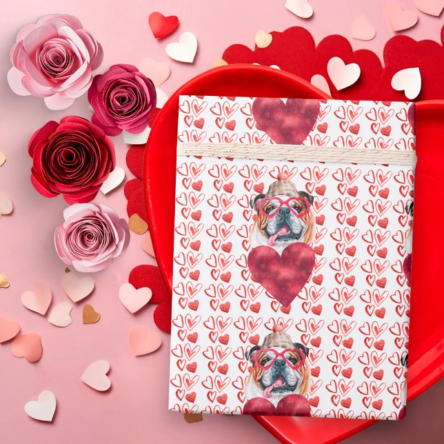 Red Hearts English Bulldog Hund Lover Valentine Geschenkpapier (Von Creator hochgeladen)