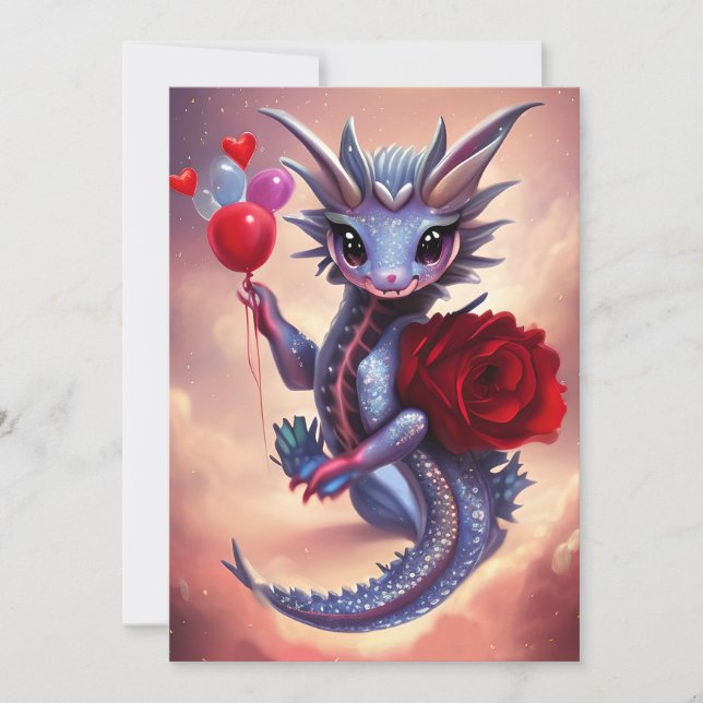 Red Hearts Fantasy Valentine Dragon Feiertagskarte (Vorderseite)