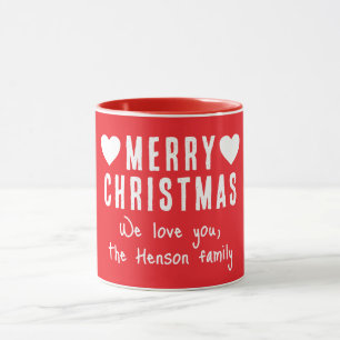 Red Hearts Frohe Weihnachtsfamilie Name Geschenk Tasse
