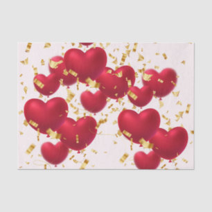 Red Hearts Gold Confetti Seidenpapier