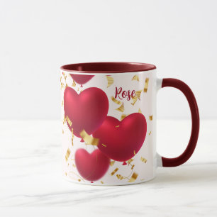 Red Hearts Gold Confetti Tasse