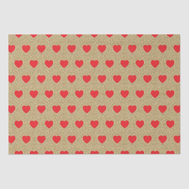 Red Hearts, Gold Glitzer Glitzern Seidenpapier (Vorderseite)