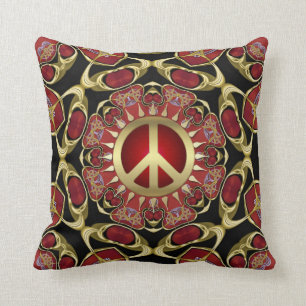 Red Hearts Gold Peace Power Liebe Cushion Kissen
