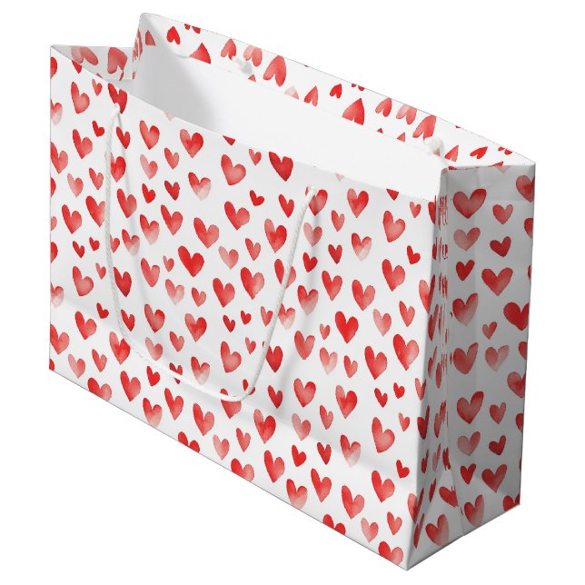 Red Hearts Große Geschenktüte (Vorderseite Schrägansicht)