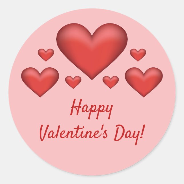Red Hearts & Happy Valentine Day Text Runder Aufkleber (Vorderseite)