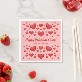 Red Hearts Happy Valentine's Day & Custom Text Serviette