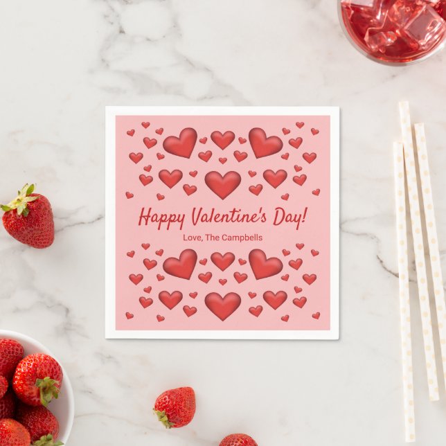 Red Hearts Happy Valentine's Day & Custom Text Serviette (Beispiel)