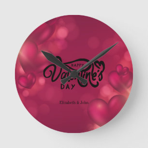 Red Hearts Happy Valentine's Day Runde Wanduhr