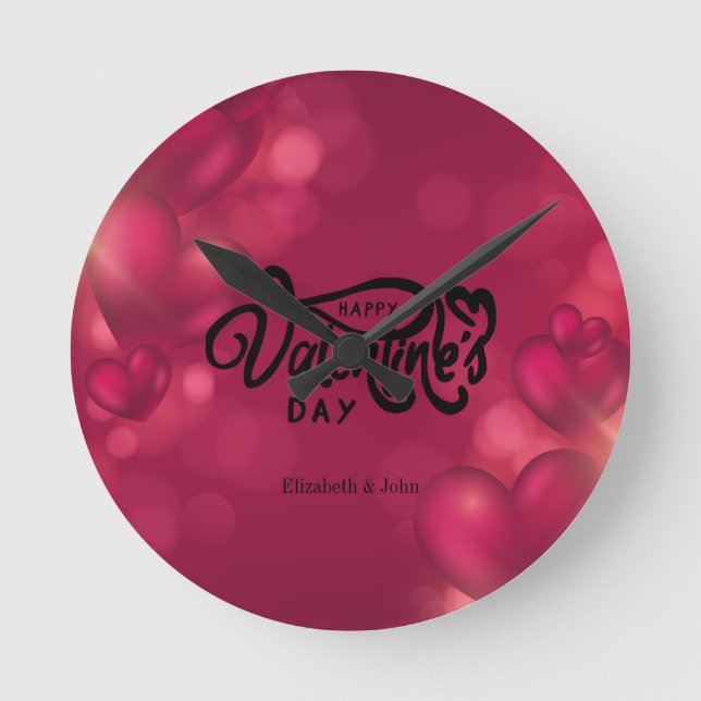 Red Hearts Happy Valentine's Day     Runde Wanduhr (Vorderseite)