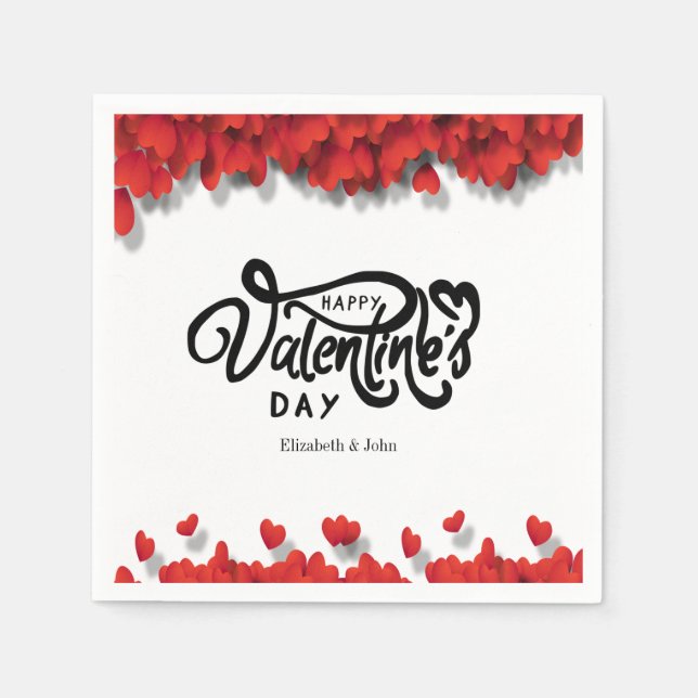 Red Hearts Happy Valentine's Day Serviette (Vorderseite)