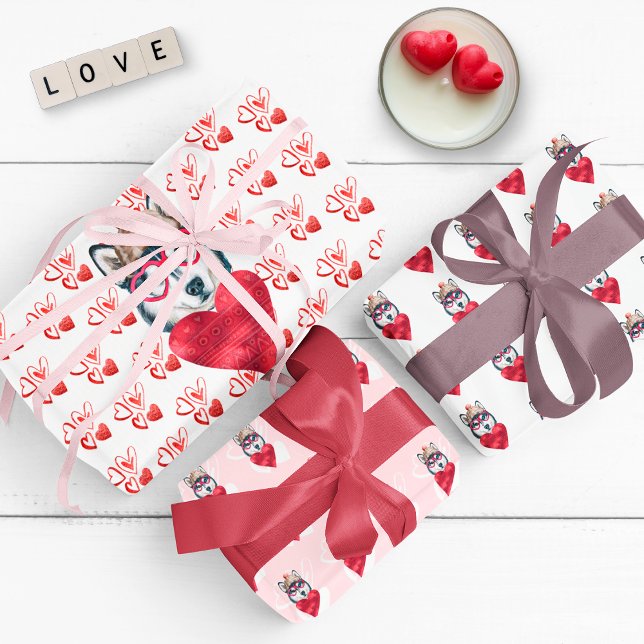 Red Hearts Husky Dog Lover Valentines Geschenk Geschenkpapier Set (Von Creator hochgeladen)